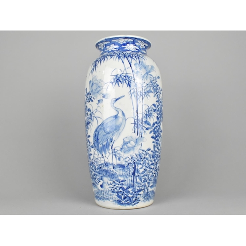 87 - A Japanese Porcelain Blue and White Vase Decorated with Heron, 31cm High