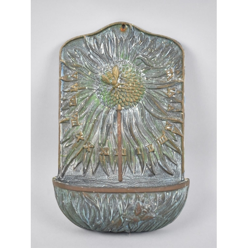 97 - A Patinated Bronze Art Nouveau Style Wall Mounting Sundial Decorated in Relief with Bees, Sunflowers... 