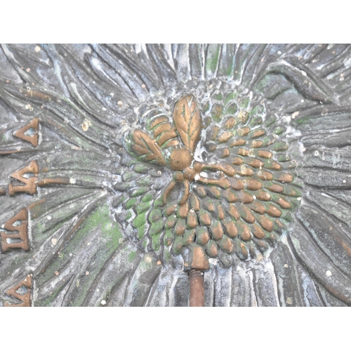 97 - A Patinated Bronze Art Nouveau Style Wall Mounting Sundial Decorated in Relief with Bees, Sunflowers... 