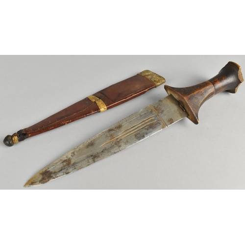 99 - An African Dagger with Animal Skin Scabbard, AF, 30cm Long