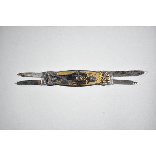 44 - A Swedish Pen Knife by HH, Eskilstuna, the Front Scale Decorated with Hussar and the Other a Fruitin... 