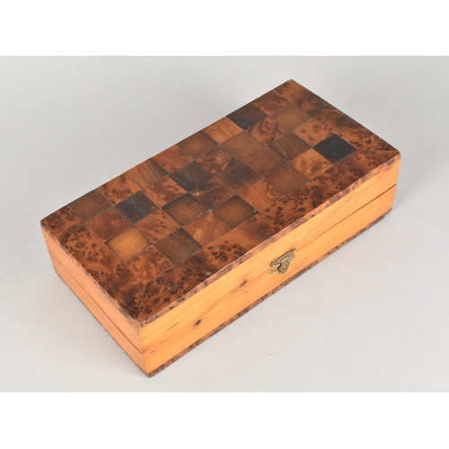 1 - A Modern Inlaid Burr Walnut and Specimen Wood Chess and Backgammon Games Box with Chess Set, 24cms W... 