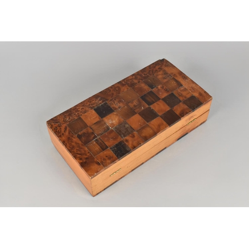 1 - A Modern Inlaid Burr Walnut and Specimen Wood Chess and Backgammon Games Box with Chess Set, 24cms W... 