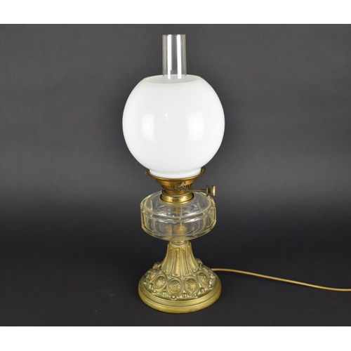 107 - A Victorian Oil Lamp with Glass Reservoir now Converted to Electricity