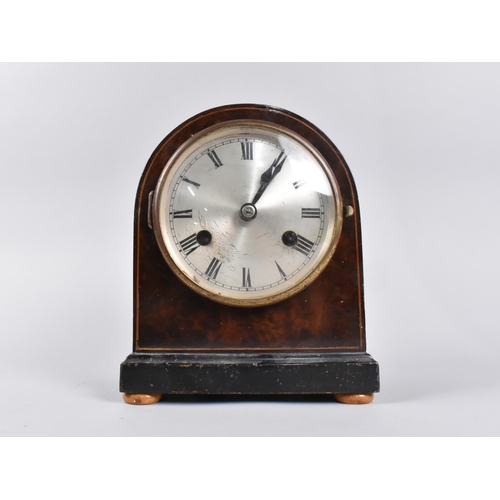 108 - A Vintage Arch Top Burr Walnut Mantel Clock, Complete with Pendulum, 21cms High