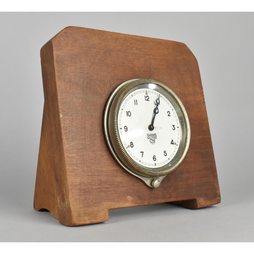 11 - A Vintage Smiths Car Clock Set into Wooden Freestanding Support, 9cms Diameter