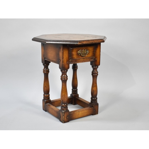 116 - A Mid 20th Century Octagonal Topped Occasional Table with Single Drawer and Turned Supports, 49cms H... 