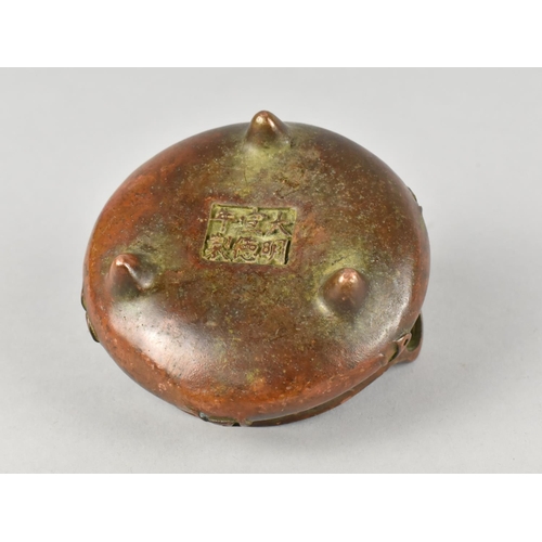 119 - A Reproduction Bronze Two Handled Censer with Relief Calligraphy Decoration and Six Character mark t... 