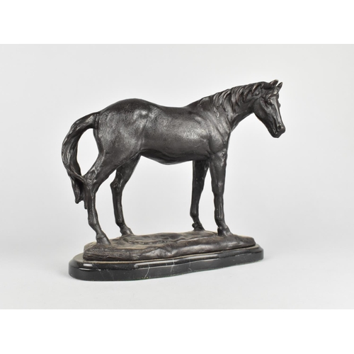 121 - A Patinated Bronze Study of a Mare, Oval Reconstituted Marble Stand, 25cms Wide