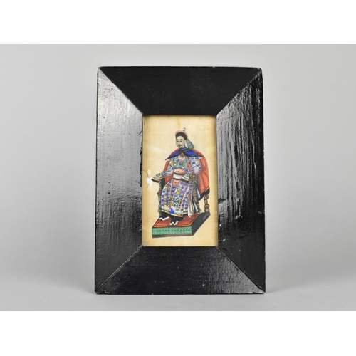 122 - A Framed Chinese Painting on Silk, Miniature Portrait of Seated Emperor, 11cms by 30cms