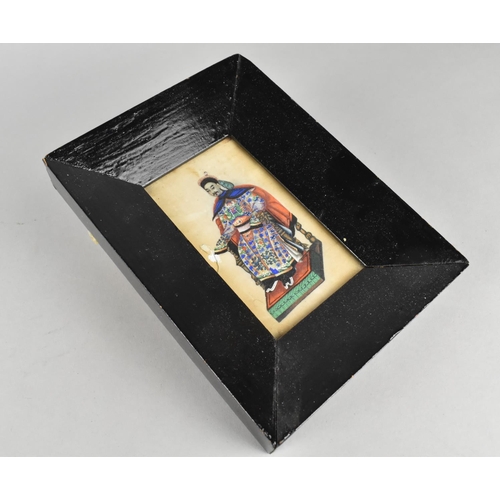 122 - A Framed Chinese Painting on Silk, Miniature Portrait of Seated Emperor, 11cms by 30cms