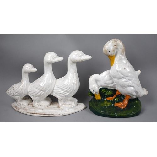 124 - Two Modern Cold Painted Cast Iron Doorstops in the Form of Ducks