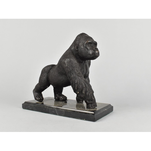 126 - A Bronzed Spelter Study of a Silverback Gorilla on Rectangular Reconstituted Marble Base, 20cms Wide