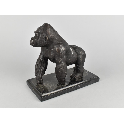 126 - A Bronzed Spelter Study of a Silverback Gorilla on Rectangular Reconstituted Marble Base, 20cms Wide