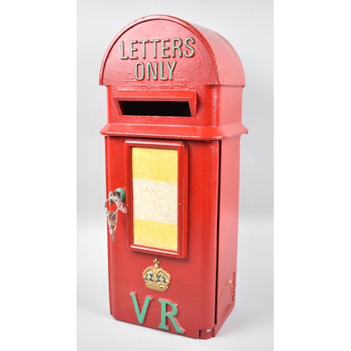 14 - A Reproduction Wall Mounting Victorian Style Postbox, with Keys, 49cms High