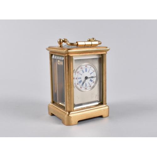 20 - A Reproduction Miniature Gilt Brass Cased Carriage Clock with White Enamel Dial, No Key but Working ... 