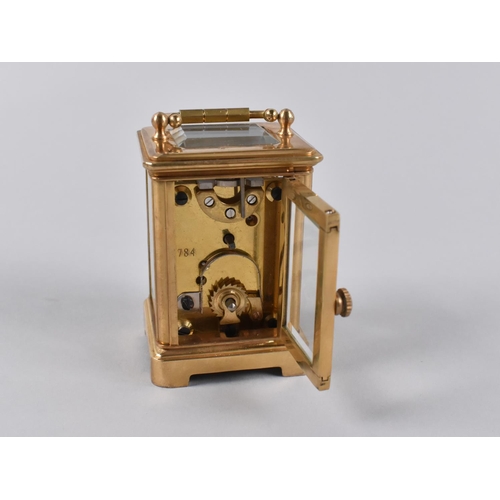 20 - A Reproduction Miniature Gilt Brass Cased Carriage Clock with White Enamel Dial, No Key but Working ... 