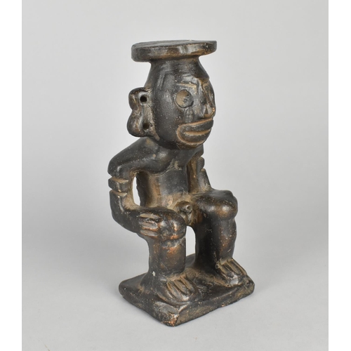 36 - A Glazed Terracotta Tribal Figure of a Seated Gent with Pierced Ears, Signed Guillen to Base, 15.5cm... 