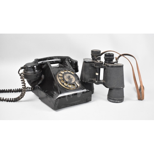 37 - A Vintage Black Bakelite Telephone together with a Pair of 10x15 Binoculars (AF)