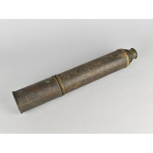 45 - A 19th Century Two Draw Brass and Leather Naval Telescope, Unsigned, 38cms Long When Unextended