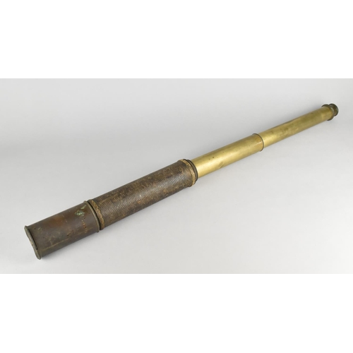 45 - A 19th Century Two Draw Brass and Leather Naval Telescope, Unsigned, 38cms Long When Unextended