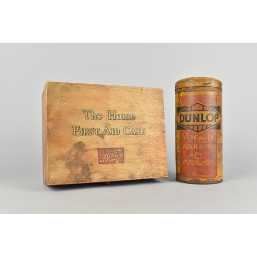 48 - A Vintage Cylindrical Tin for Dunlop Vulcafix Patch Strip for Motorcar and Motorcycle Tyres together... 