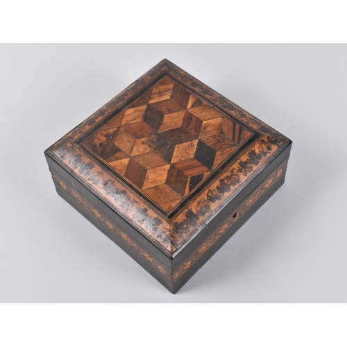 5 - A Tunbridgeware Workbox with Inlaid Geometric Panels to Hinged Lid and Body, 15cms Square