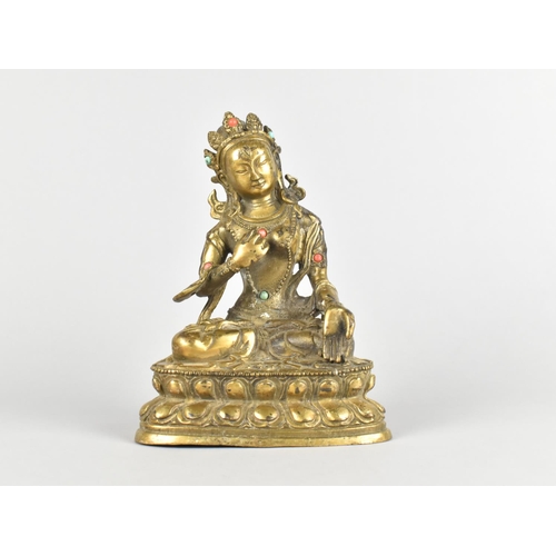 51 - A Gilt Bronze Study of Thai Seated Buddha on Lotus Throne, Jewelled Mounts, 16cms High