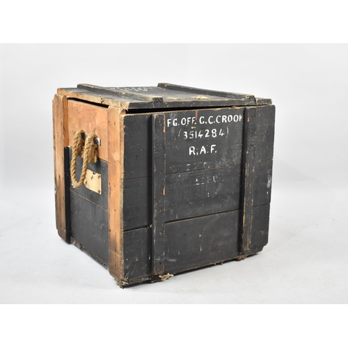 547 - A Vintage Wooden Ammunition Box Inscribed for Flight Officer G.C. Crooke RAF