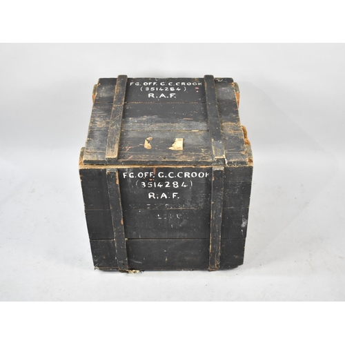 547 - A Vintage Wooden Ammunition Box Inscribed for Flight Officer G.C. Crooke RAF