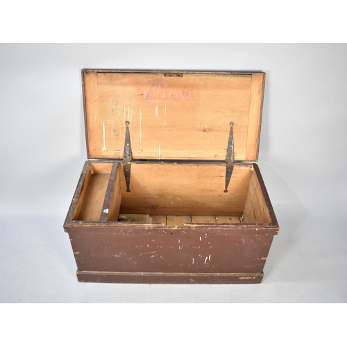 549 - An Early 20th Century Stained Pine Blanket Box, Hinged Lid to Fitted Interior with Three Secret Door... 