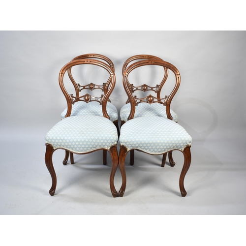 563 - A Set of Four Victorian Walnut Framed Balloon Backed Ladies Salon Chairs