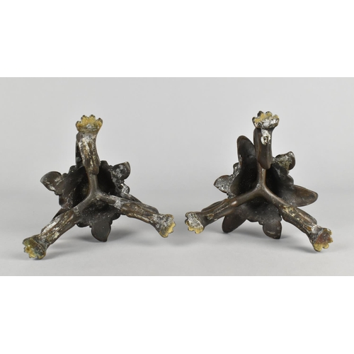 57 - A Near Pair of French Bronze Candlesticks in the Manner of Christophe Fratin, 1801-1864, Ribbed Colu... 