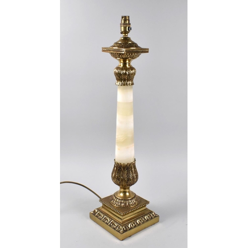 61 - A Modern Brass and Onyx Tall Table Lamp with Tapering Column having Acanthus Leaf, Stepped Square Ba... 