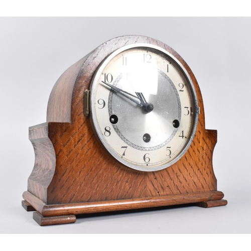 63 - A Mid 20th Century Oak Cased Westminster Chime Mantel Clock, 24cms Wide