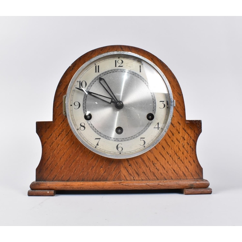 63 - A Mid 20th Century Oak Cased Westminster Chime Mantel Clock, 24cms Wide