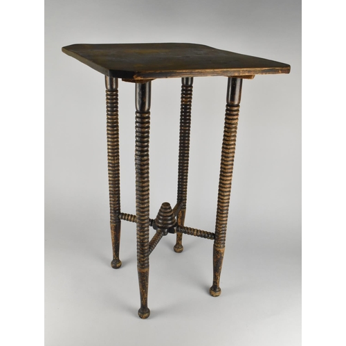 71 - An Edwardian Oak Square Topped Occasional Table with Bobbin Supports and Beehive Stretcher, Some Joi... 