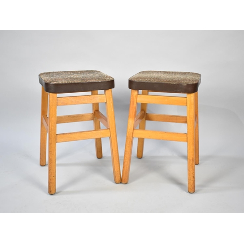 81 - A Pair of Mid 20th Century Kitchen Stools with 30cms Square Tops