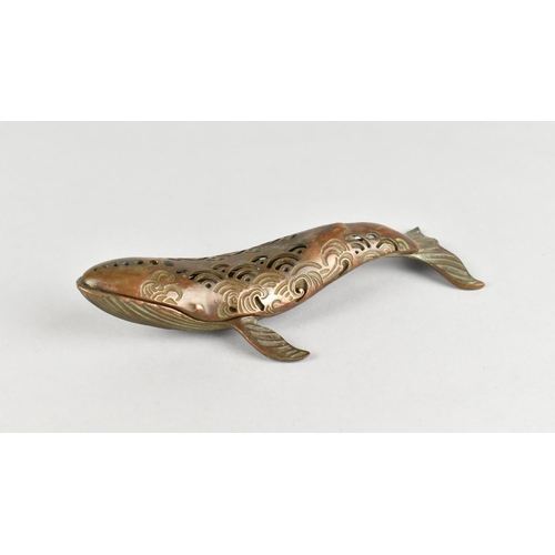 87 - A Patinated Bronze Censer in the Form of a Whale, Four Character Mark Under, 15.5cms Long