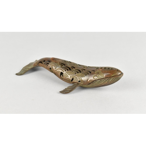 87 - A Patinated Bronze Censer in the Form of a Whale, Four Character Mark Under, 15.5cms Long