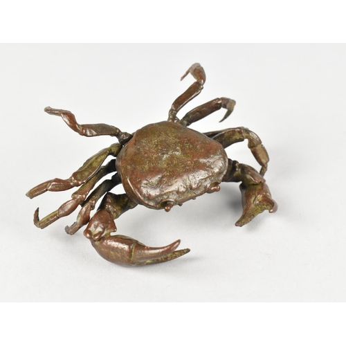 89 - A Patinated Bronze Far Eastern Study of an Articulated Crab, 10.5cms Wide