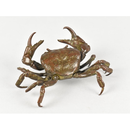 89 - A Patinated Bronze Far Eastern Study of an Articulated Crab, 10.5cms Wide