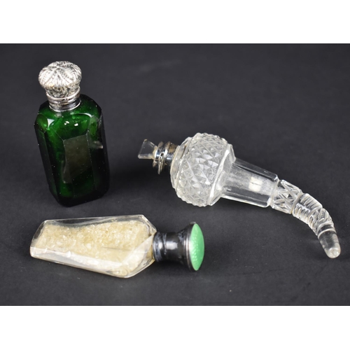 90 - A Selection of Three Smelling Salt or Perfume Bottles, One with Green Enamelled Stopper