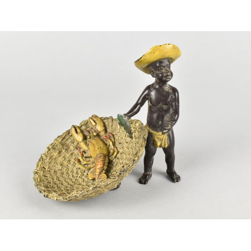 91 - A Cold Painted Bronze Figure in the Manner of Bergmann Depicting Fishing Boy Selling Fish Beside Bas... 