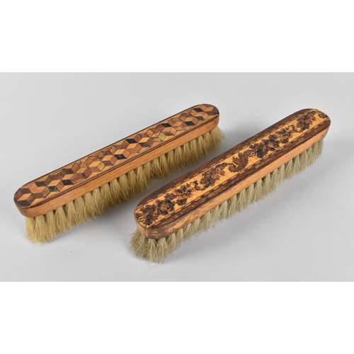 92 - A Pair of Tunbridge Ware Clothes Brushes, One with Geometric Decoration, The Other Floral, 16.5cms L... 