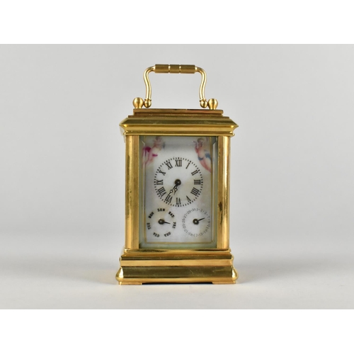 95 - A Reproduction Gilt Bronze Sevres Style Miniature Carriage clock, The Dial with Day and Date Indicat... 