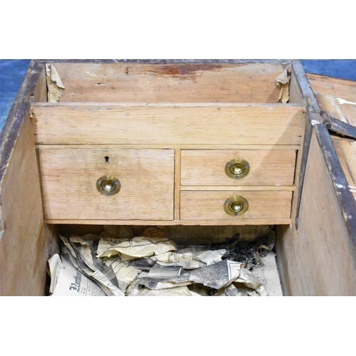 549 - An Early 20th Century Stained Pine Blanket Box, Hinged Lid to Fitted Interior with Three Secret Door... 