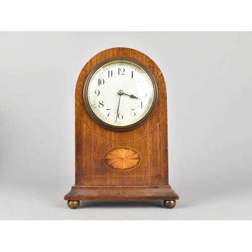 21 - An Edwardian Mahogany Cased Arched Top Mantel Clock with French Movement in Working Order, Shell Inl... 