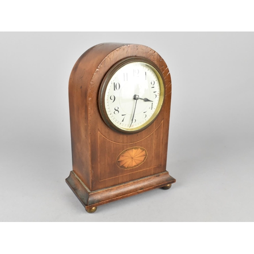 21 - An Edwardian Mahogany Cased Arched Top Mantel Clock with French Movement in Working Order, Shell Inl... 