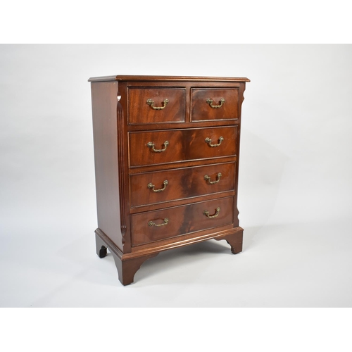 23 - A Late 20th Century Mahogany Chest of Small Proportions Having Two Short and Three Long Drawers, Bra... 